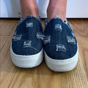 Sam Edelman Lacey Distressed Denim Slip On Sneaker
